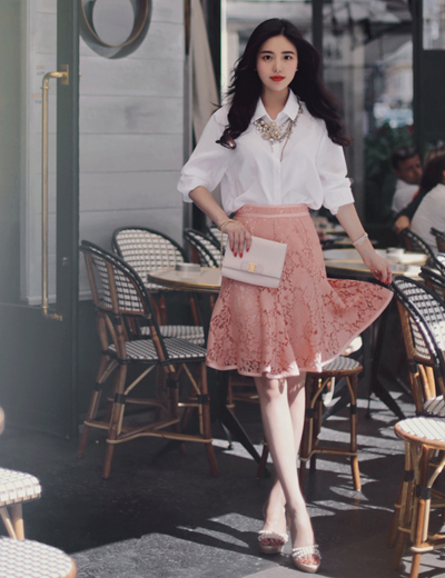 55357.Amelie line.romantic pink lace skirt 