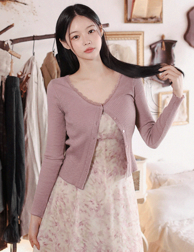 french lace detail cardigan