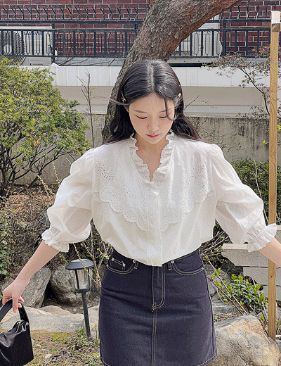 punching embroidery frill blouse